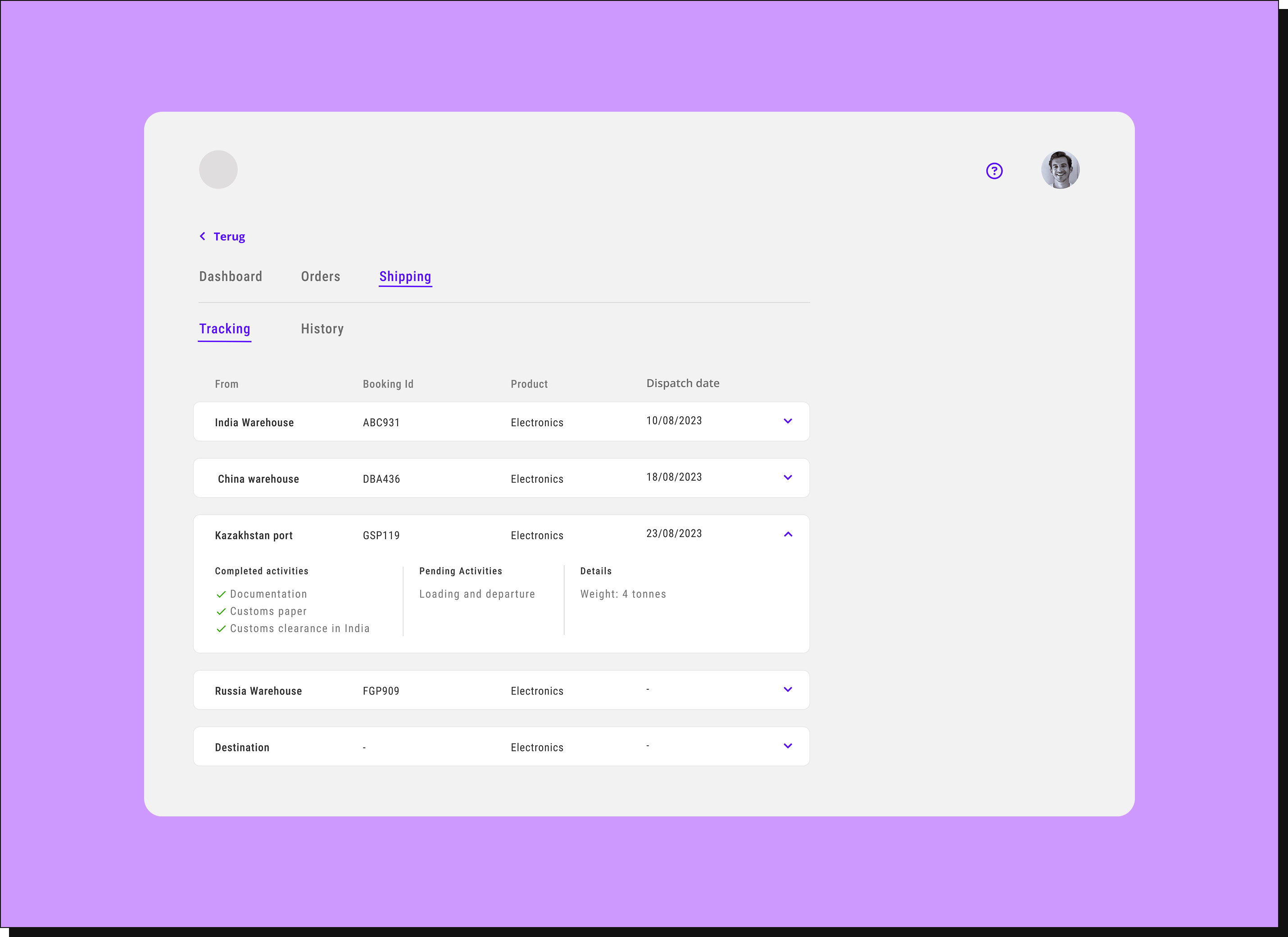 Old tracking overview UI